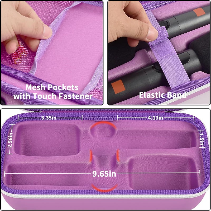 Comecase حافظة ميكروفون لاسلكي لجهاز JBL PartyBox ونظام ميكروفون مزدوج، صندوق تخزين للسفر للميكروفونات الكاريوكي مع غطاء رغوي للميكروفون، يحمل 2 ميكروفون، مستقبلات، محولات، بطاريات AA - بنفسجي - Image 3